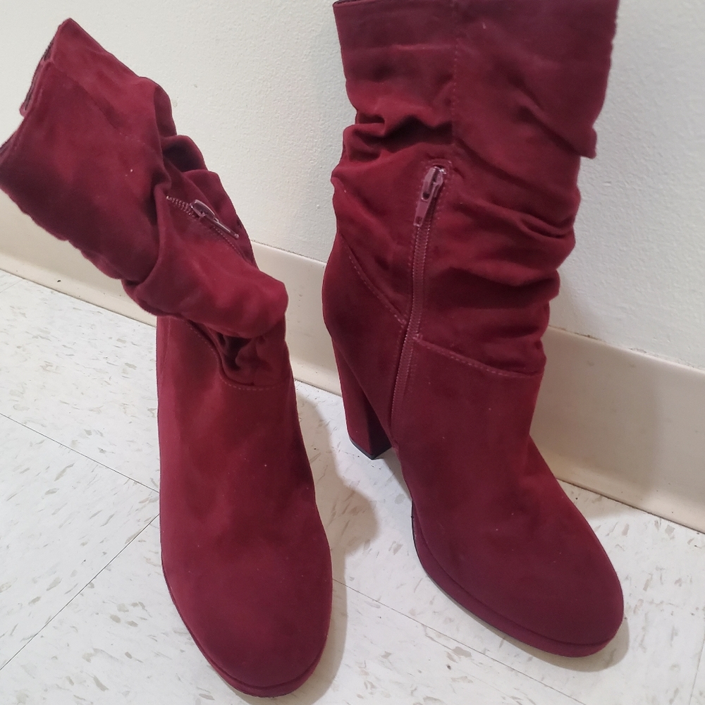 Red Faux-Suede Boots